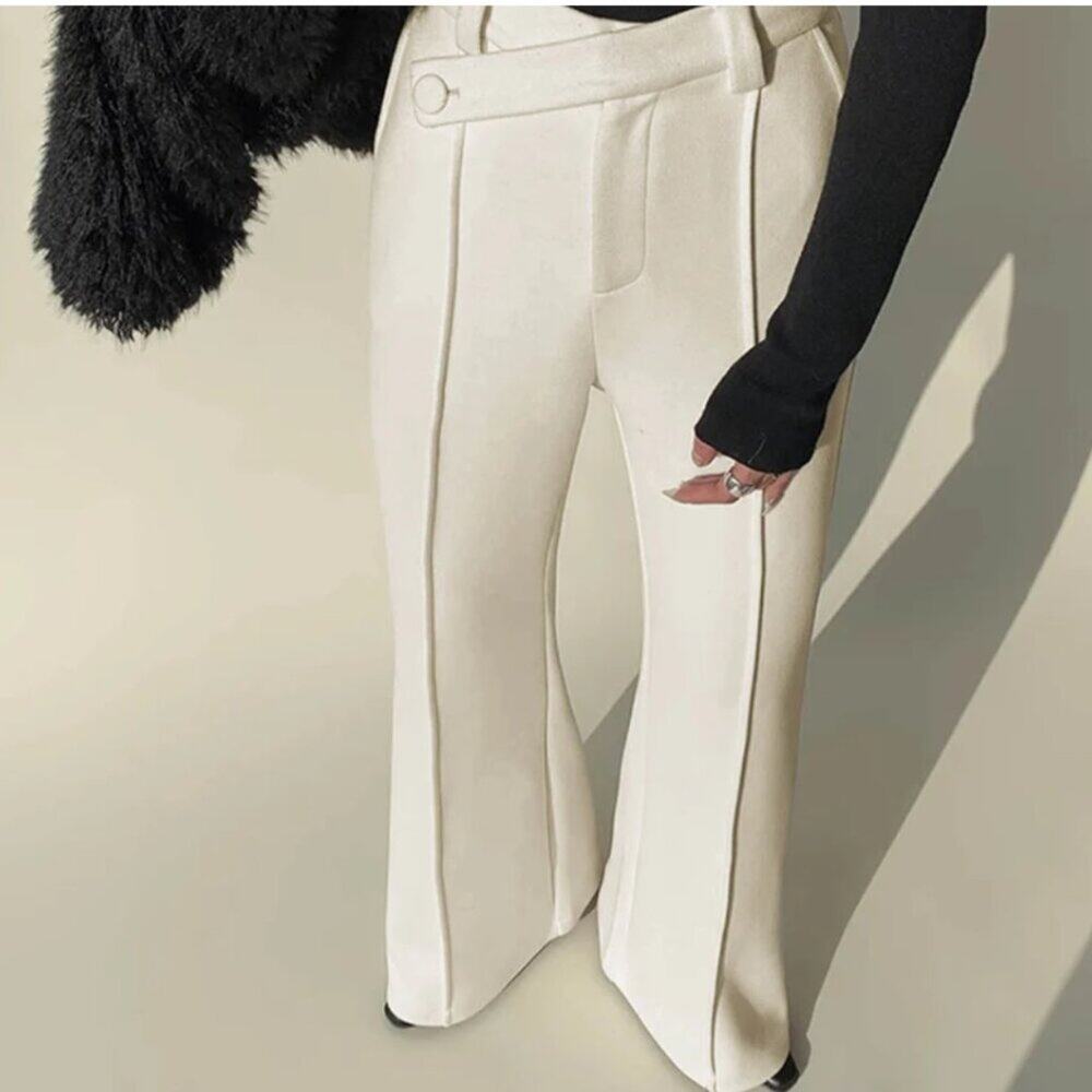 NWT C/MEO Commense Collective Cream Plain High Waist Piping Pant Size L